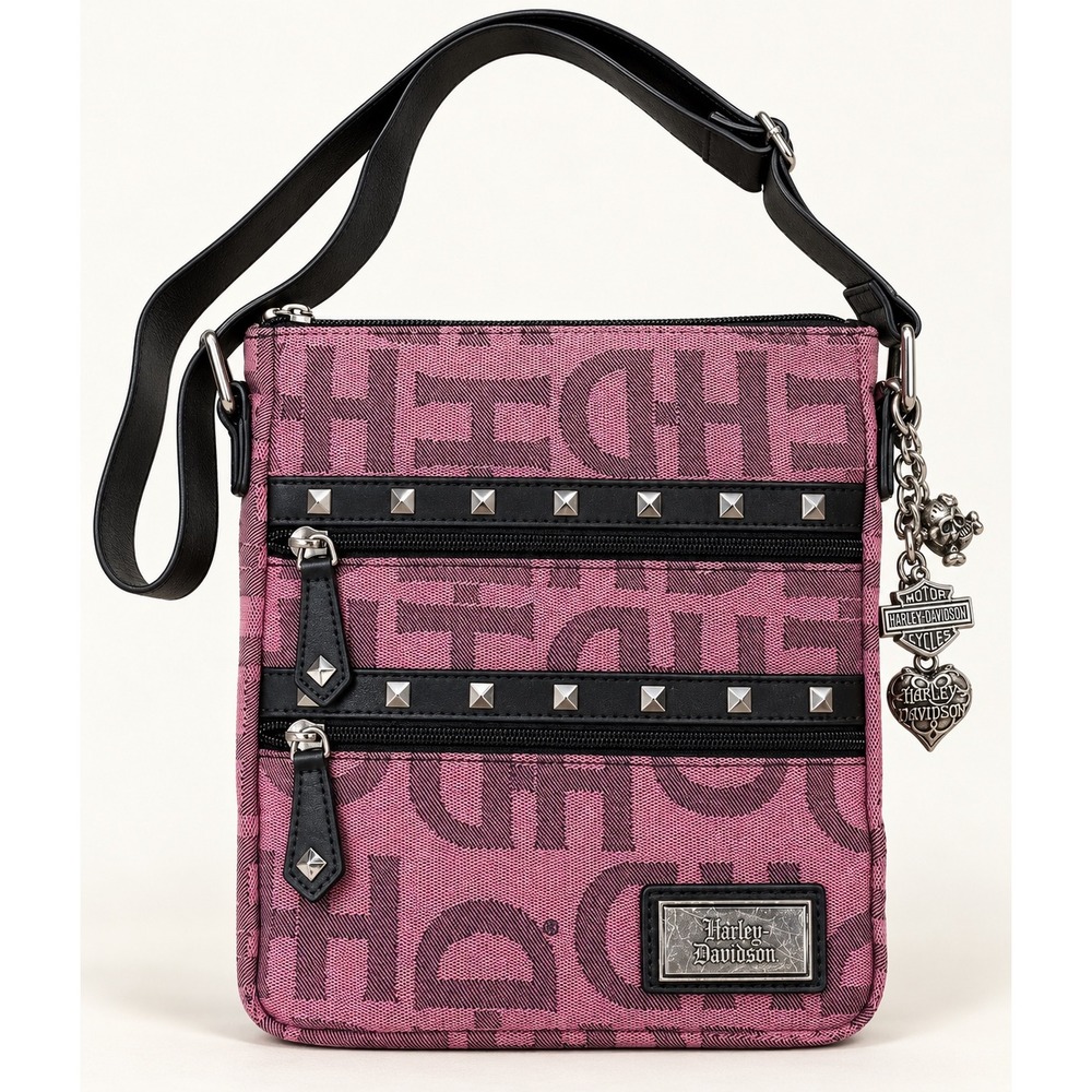 Harley-Davidson Pink HD Monogram Studded Crossbody Bag with Charms Y2K